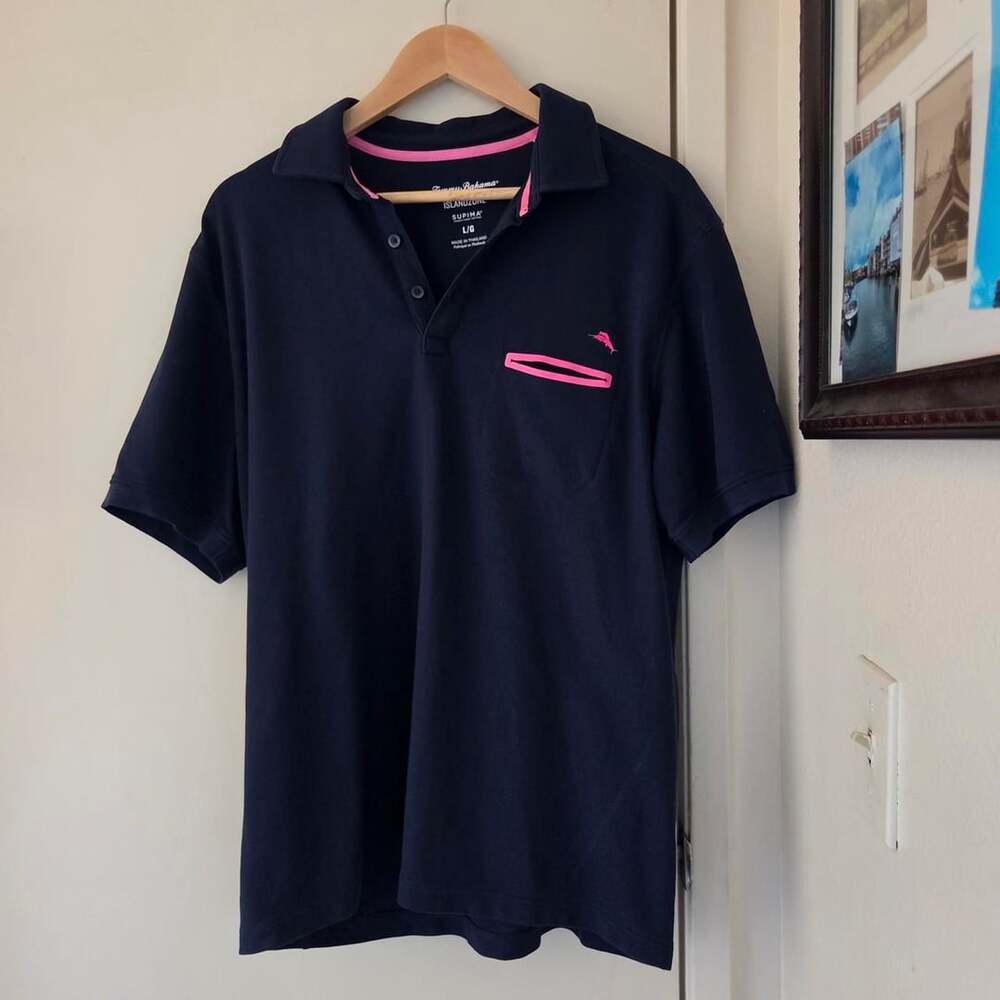 Tommy Bahama Islandzone Supima Polo Shirt L/G Navy Pink